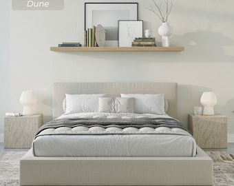Conjunto Ultra: Estructura de cama y cabecero tapizados y acolchados. Cama moderna y minimalista de perfil bajo.