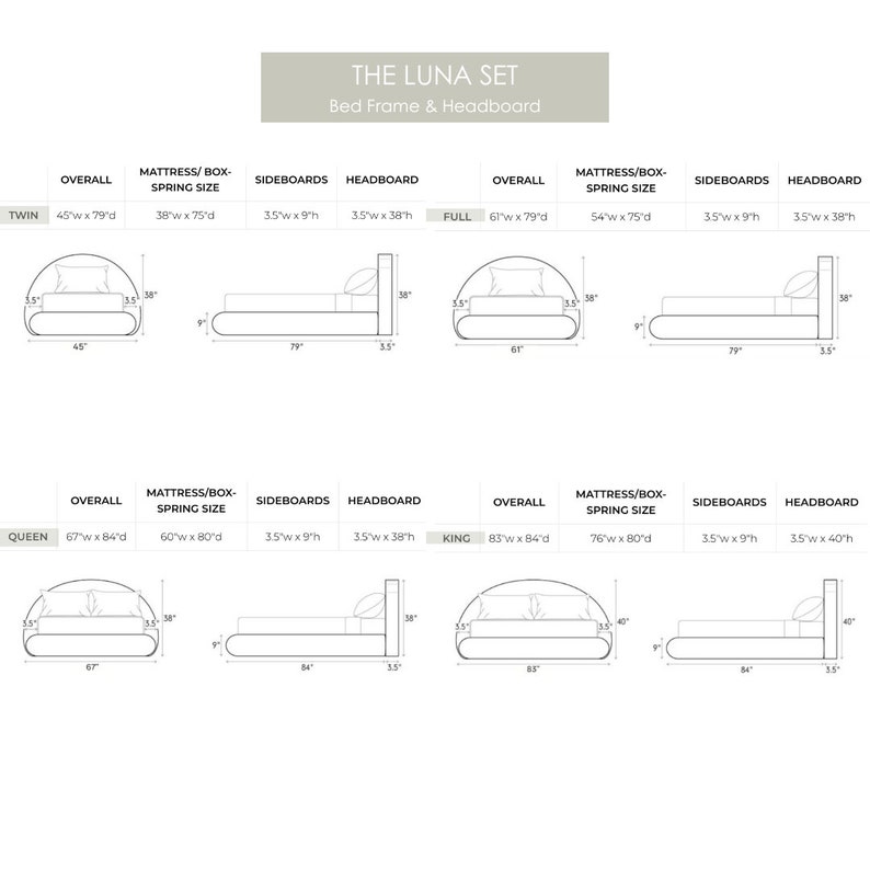 Luna Set: Modern and minimal bed frame and headboard with the smooth flowing corners in a crescent moon shape image 9