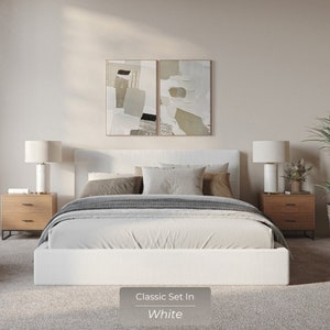 Classic Set: Cushioned Upholstered Bed Frame and Headboard. Modern and Minimalist Low Profile Bed. image 6