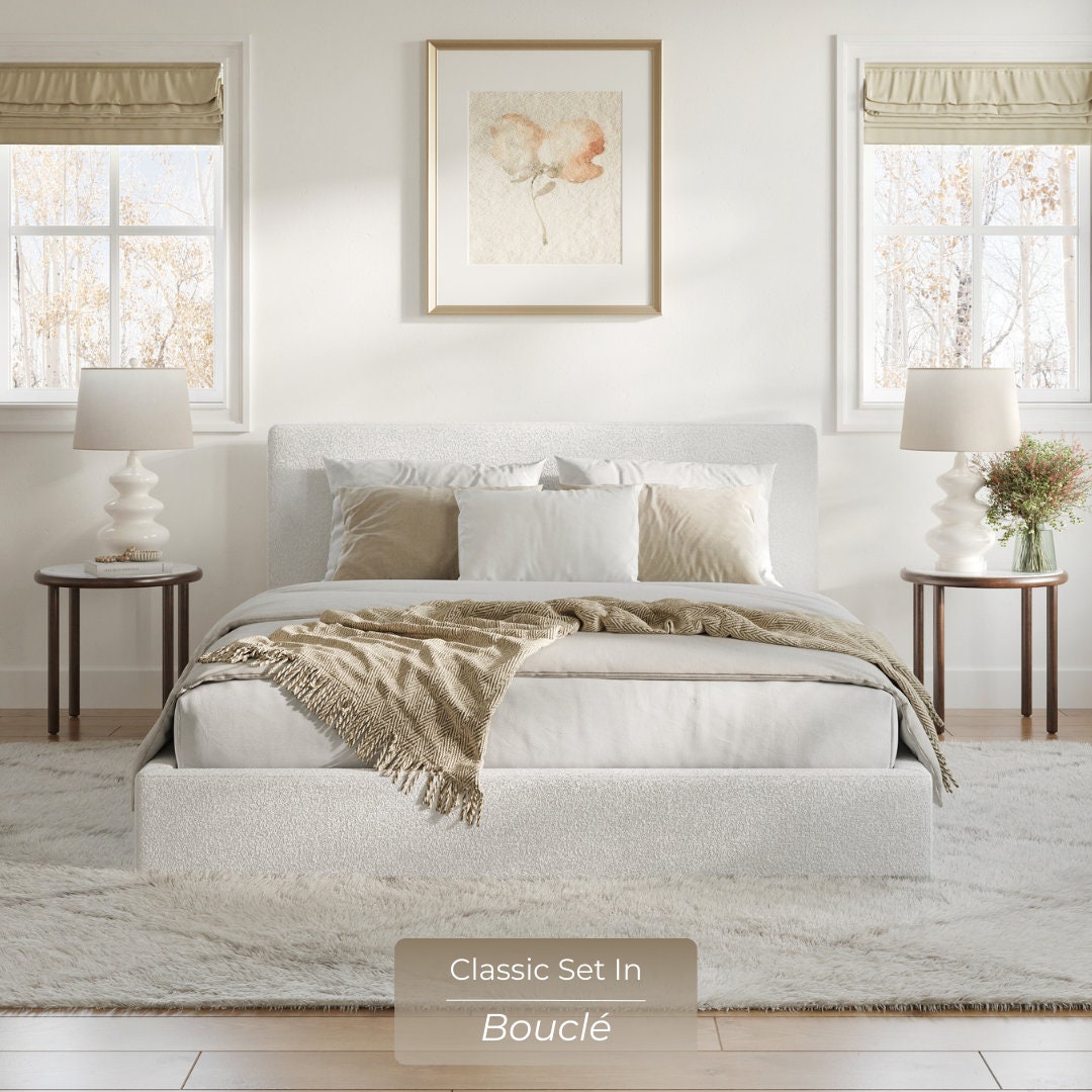 Classic Set Cushioned Upholstered Bed Frame and Headboard. Modern and Minimalist Low Profile Bed. Etsy