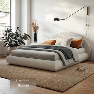 Luna Set: Modern and minimal bed frame and headboard with the smooth flowing corners in a crescent moon shape image 2