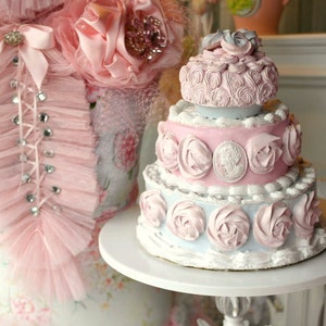 Blue & Pink Drizzle Fake Cake 6"  Unedible Prop Decoration 