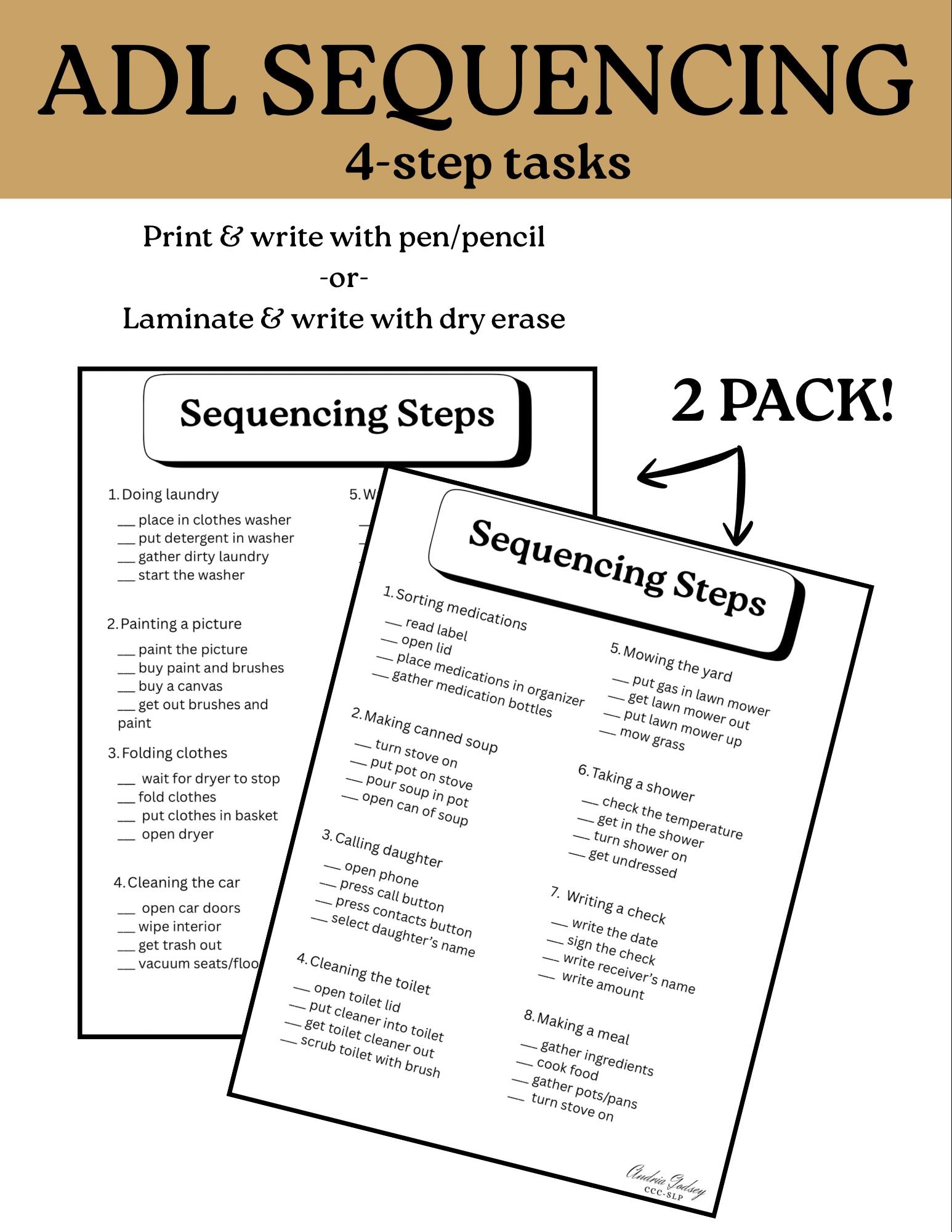 2 Pack Adult Speech Therapy ADL Sequencing Steps Task | Executive ...
