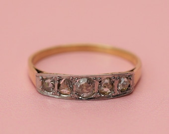 Art Deco Rose Cut Diamond Half Hoop Ring / Vintage 18K Gold 5 Stone Ring