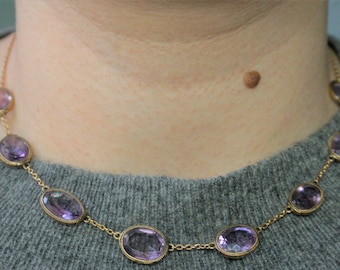 Antique Amethyst Gold Necklace / Art Nouveau Riviere