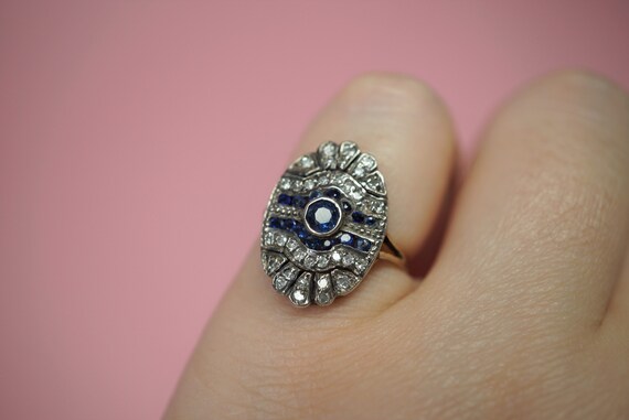 Antique Diamond and Sapphire Shield Ring / Edward… - image 8