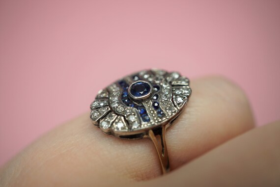 Antique Diamond and Sapphire Shield Ring / Edward… - image 5