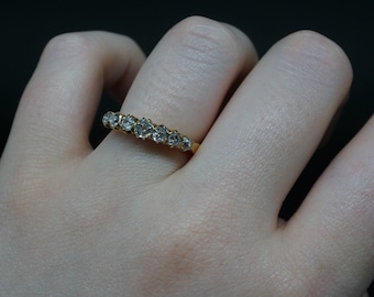 Victorian Diamond Half Hoop 18K Gold Ring / Antique Old Cut 7 Stone Diamond Wedding Band