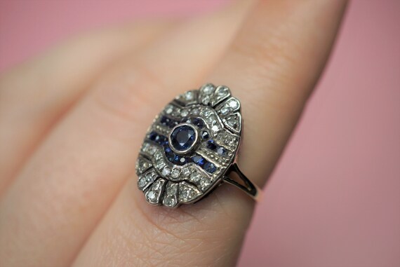 Antique Diamond and Sapphire Shield Ring / Edward… - image 7