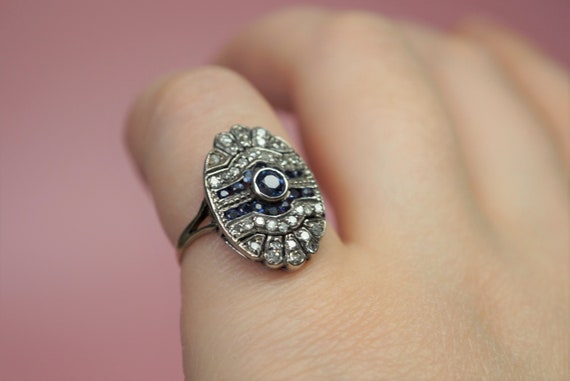 Antique Diamond and Sapphire Shield Ring / Edward… - image 9