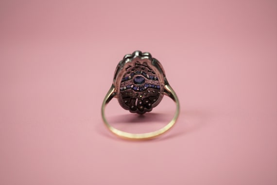 Antique Diamond and Sapphire Shield Ring / Edward… - image 3