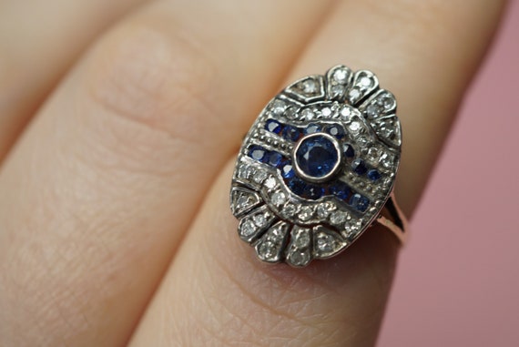 Antique Diamond and Sapphire Shield Ring / Edward… - image 6