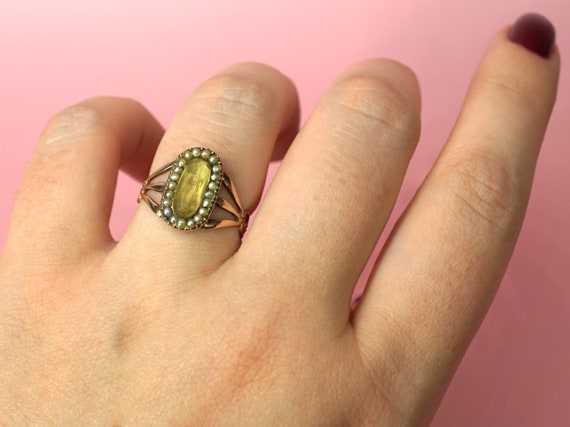 Early Victorian Citrine 8K Gold Ring / Late Georg… - image 2