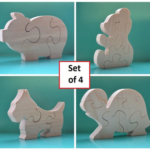 Set of 4 - Wooden puzzle - educational toy - puzzles for children - gift idea - wooden toy - girl present - boy present