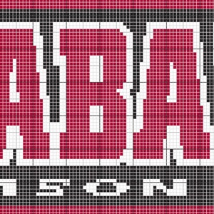 May include: A red and black cross-stitch design featuring the words "ALABAMA" and "CRIMSON TIDE".