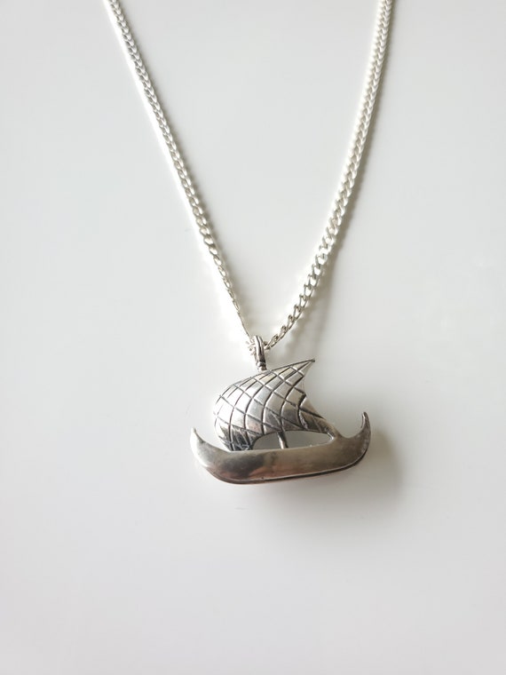 1970's Vintage Sailboat Sterling Silver Pendant N… - image 3