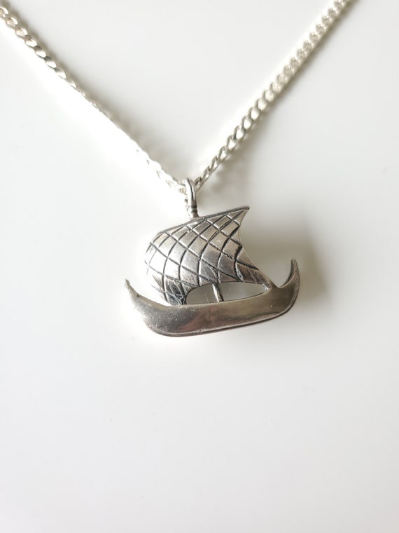 1970's Vintage Sailboat Sterling Silver Pendant N… - image 2