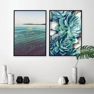 Set di 2 stampe scaricabili Stampabile Decorazione artistica da parete costiera Spiaggia Fotografia succulenta Oceano Mare Teal Poster Calmante Tasmania australiana
