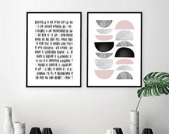 Scandinavian Print Set, Blush Pink, Grey, and Black (Digital Download)