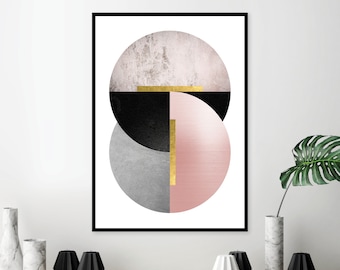 Abstraktes geometrisches Art Print | Pink, Grau, Schwarz, und Gold (Digitaler Download)