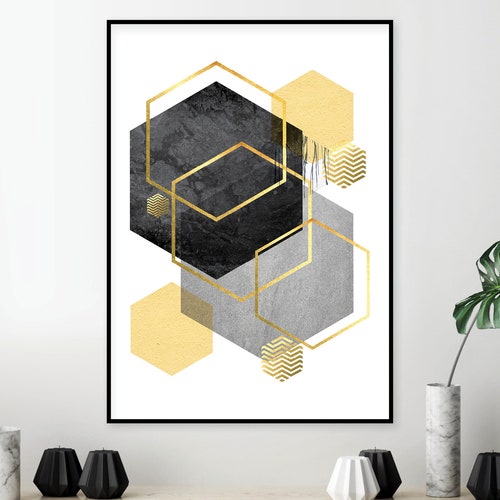 Set of 3 Downloadable Prints Yellow Grey Geometric Wall Art Etsy Canada