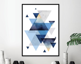 Geometric Poster, Downloadable, Printable Wall Art, Geometric Print, Blue, Navy, Copper, Scandinavian, Print, Art, Wall Decor, Wall Art, A1