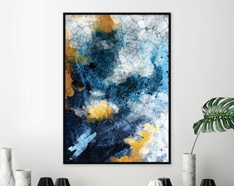 Printable abstract art in navy blue and gold Downloadable blue gold modern print Abstract wall art poster Wall decor Large Digital download