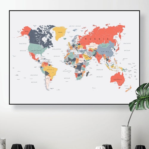 printable world map poster happy colors downloadable large etsy australia