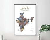 Printable India Map, Warm Neutral Colors, Modern Indian Art (Digital Download)