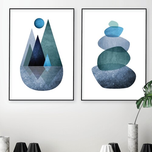 Navy Blue and Teal Set of 2 Downloadable Prints Digital Wall - Etsy