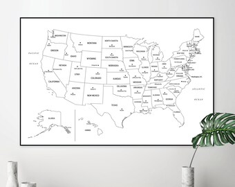 black white usa map etsy