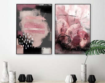 Set of 2 blush pink grey printable art, Blush abstract downloadable prints, Pink bedroom pictures, Large printable wall art, 20x30, 24x36