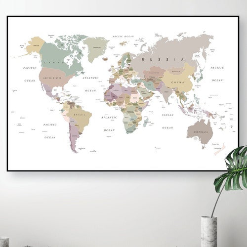 printable world map poster warm neutral colors downloadable etsy australia