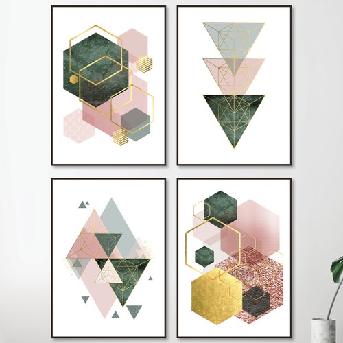 Sage Green and Blush Pink Wall Art Set of 2 Prints Mid Etsy