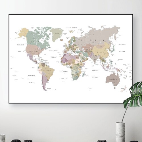 Digital World Map Printable. High Resolution World Map Poster. Etsy