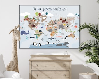 Printable Animal World Map Nursery Poster (Digital Download)