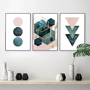 Teal and pink printable wall art, Printable wall art bedroom, Prints digital download, Teal blush pink art, Teal abstract art living room