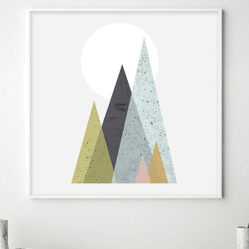 Geometric Mountain Wall Art Print Printable Art Mid Century | Etsy