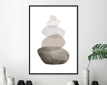 Imprimible Balancing Stones arte de pared Descargable Balance cartel minimalista Impresión moderna escandinava beige marrón Piedra impresión de arte digital