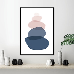 downloadable print, navy blush, blush pink, blush navy, bedroom decor, printable art, scandinavian print, scandinavian art, balancing stones