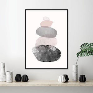 Poster download Pink grey wall art Printable scandinavian balancing stones print Downloadable minimalist bedroom decor Modern scandi design