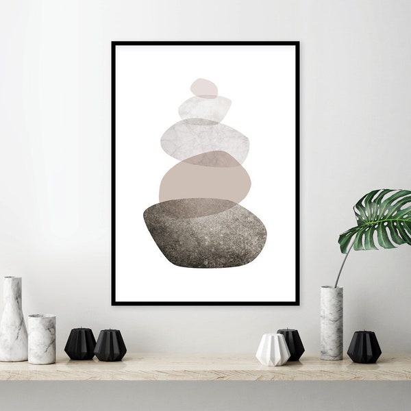 Printable Balancing Stones wall art Downloadable Balance minimalist poster Scandinavian modern print beige brown Stone digital art print