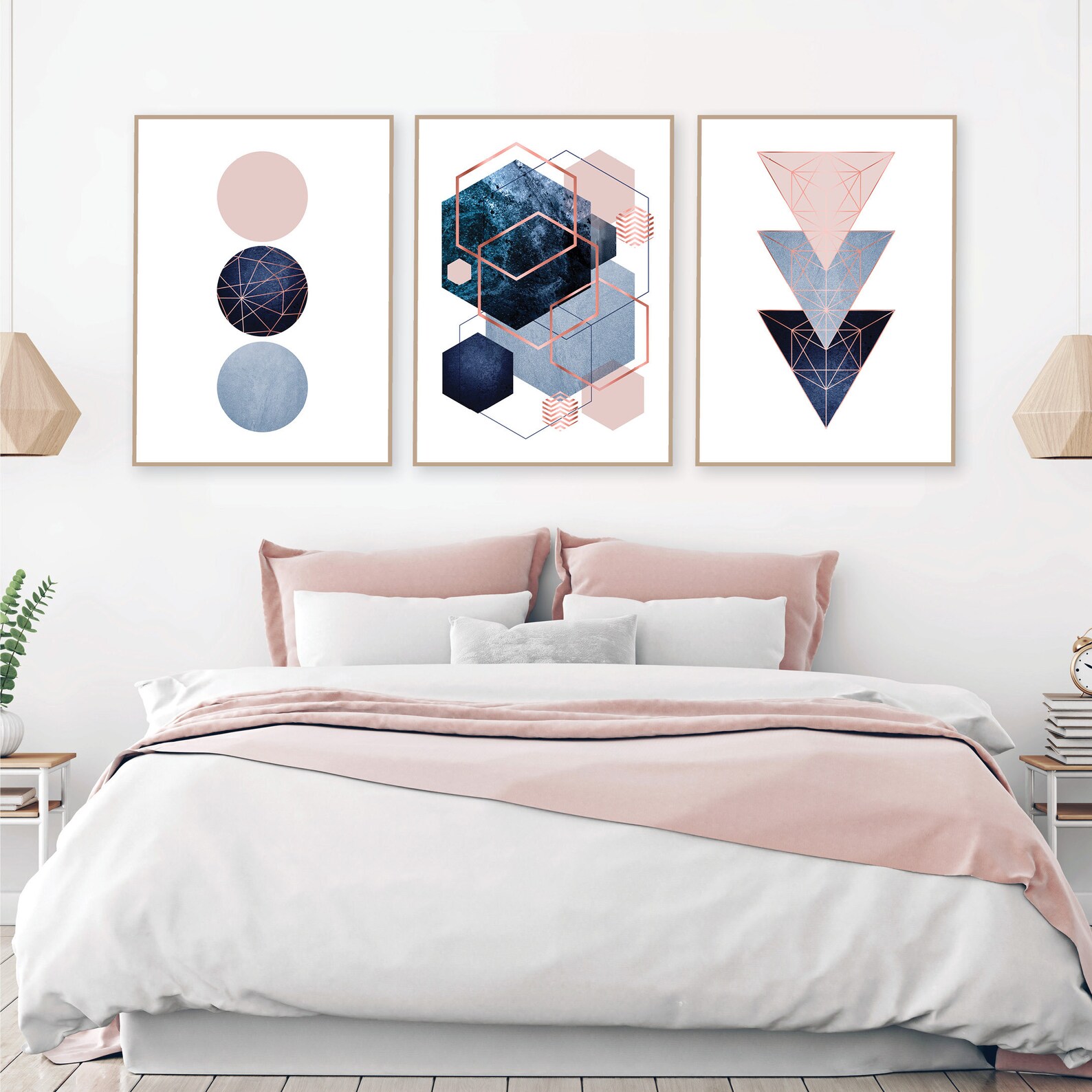 Printable Navy Rose Gold Wall Art Set of 3 Prints Bedroom Etsy Australia