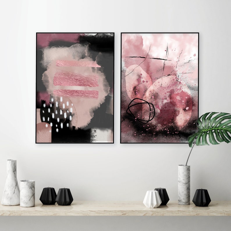 Set of 2 Blush Pink Grey Printable Art Blush Abstract | Etsy