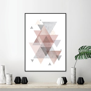 Blush pink and grey geometric printable art Digital download of Scandinavian abstract geo wall decor Downloadable print geometrical design