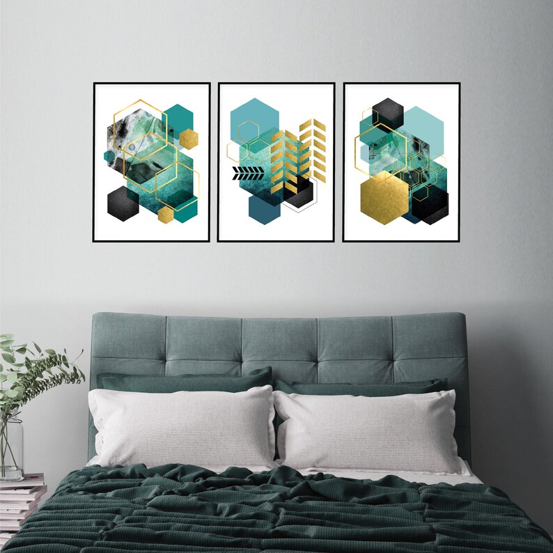 Printable Art Set Teal Gold Wall Art Turquoise Aqua Etsy