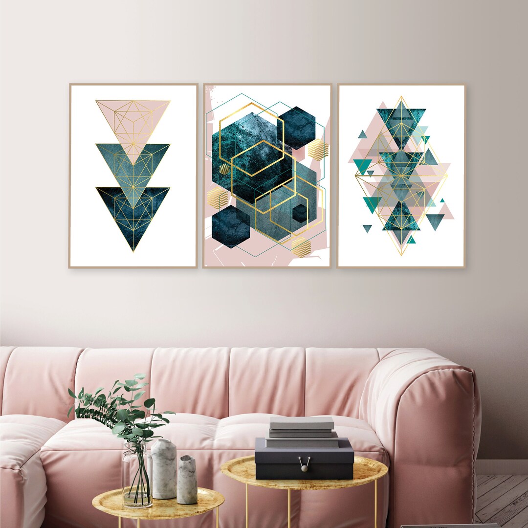 Society6 ケース Pink Clouds Teal Sky Abstract Triangles Pastel Sky Art Print || Pink Cloud Art Print || Danish