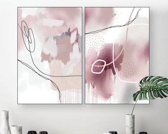 Blush roze abstracte kunstprints, modern muurdecor (digitale download)