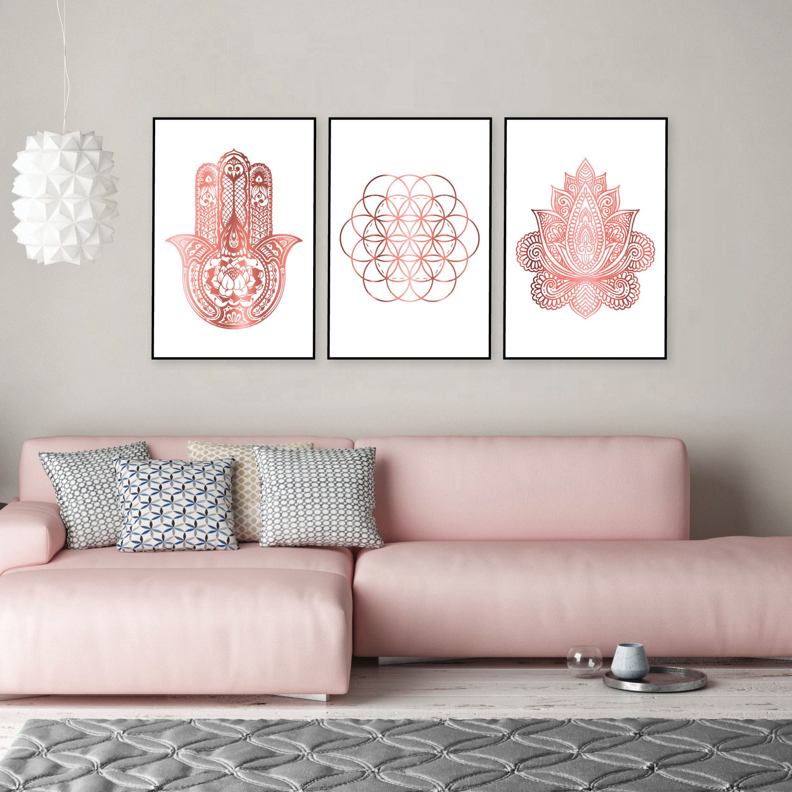Downloadable Prints, Flower of Life Printable, Rose Gold Wall Art, Yoga ...