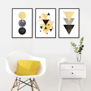 Conjunto de descarga instantánea de 3 impresiones cuadradas escandinavas en oro gris negro amarillo Imprimible arte de pared geométrica decoración del hogar Minimalista Escandinavo imagen 10